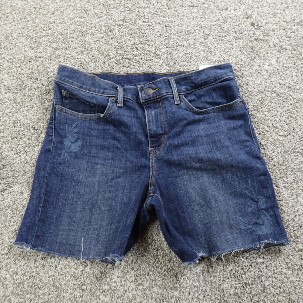 Levis Shorts Womens 30 Dark Blue Denim Jean Jorts Floral Cutoff Stretch Preppy